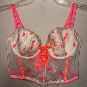 Victorias Secret Dream Angels Lined Demi Bra Longline Lace UW Womens 34B Pink
